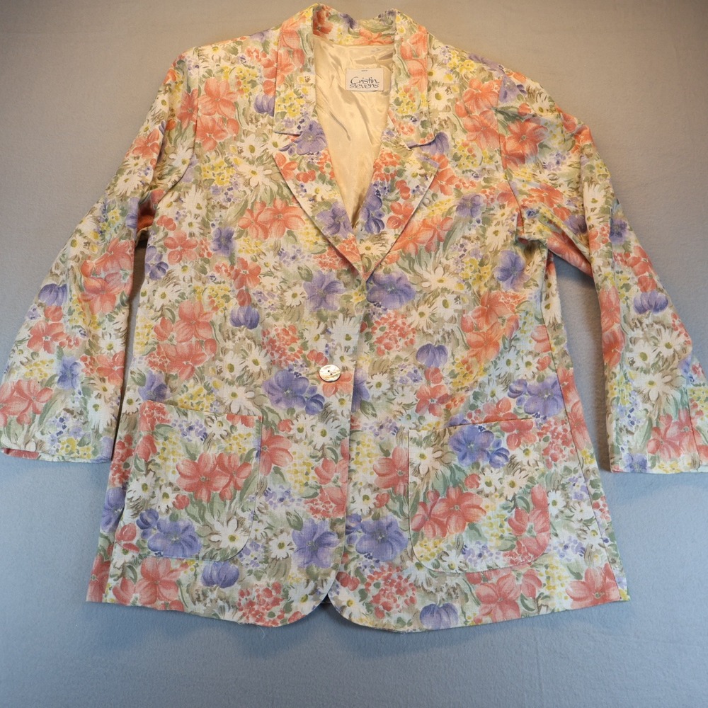 COTTAGECORE Vintage Cristin Stevens Floral Blazer Jacket Pastel  Women L